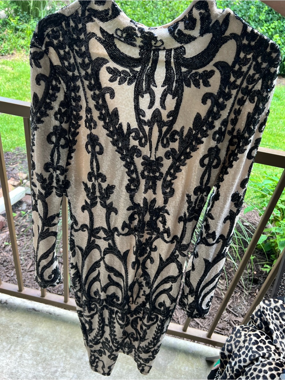 Fashion Nova Black & Cream Embellished Midi Dress